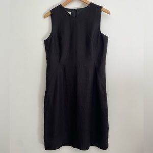 Talbots Irish Linen Solid Black A-Line Sleeveless Knee Length Dress 10P V Neck